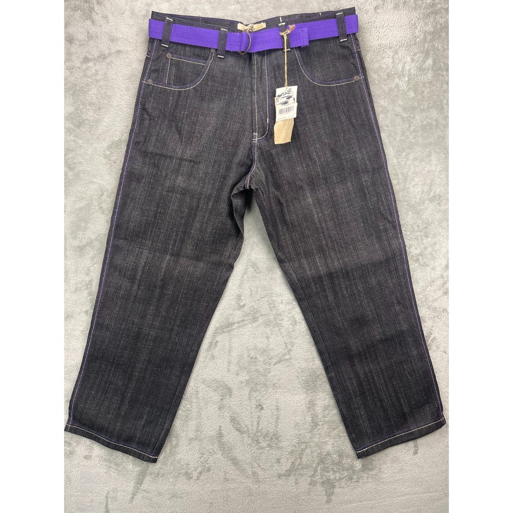 NWT‎ Rich Kids Jeans Men's Jeans 40x32 Black Baggy Skate Purple Stitch DEADSTOCK